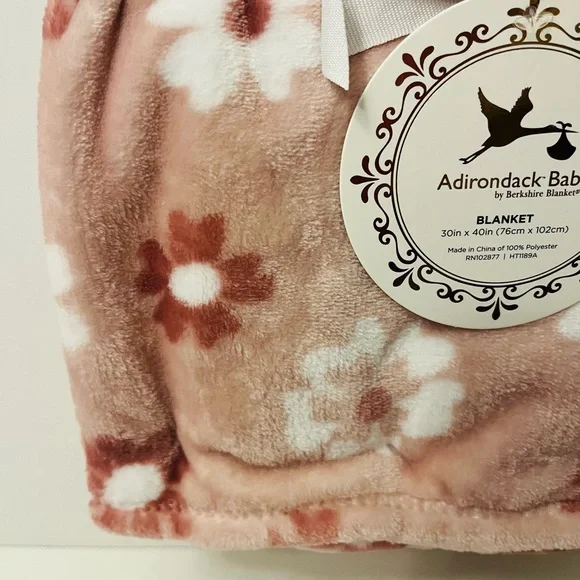 Adirondack Baby by Berkshire Baby Blanket Pinkish Brown White Floral Flowers - Picture 5 of 11